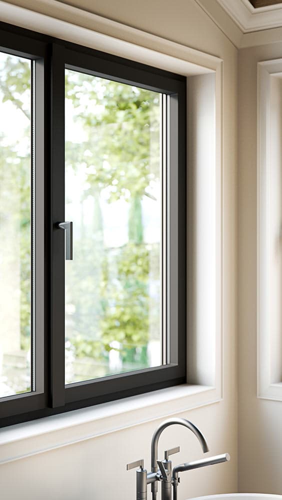 Lavabo üzerinde antrasit alüminyum pencere